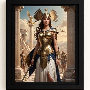 Mythic Warrior Goddess Wall Art Print - Gold & White
